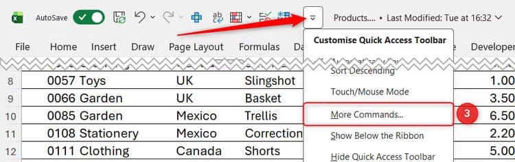 the-more-commands-option-in-excel-s-qat-drop-down-menu 6 إعدادات في واجهة Excel يجب تعديلها لزيادة السرعة والدقة قبل إنشاء أي جدول