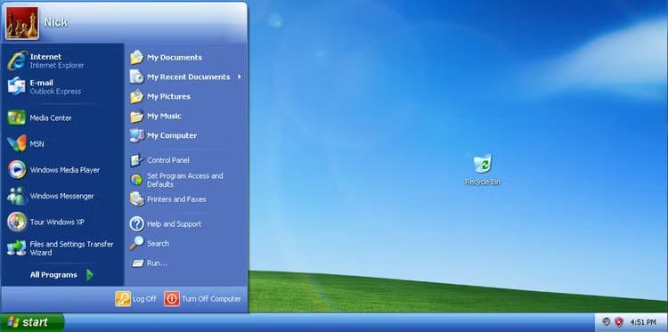 the-start-menu-on-windows-xp لماذا يصعب إعادة بناء نظام ويندوز من الصفر بسبب توافق البرامج