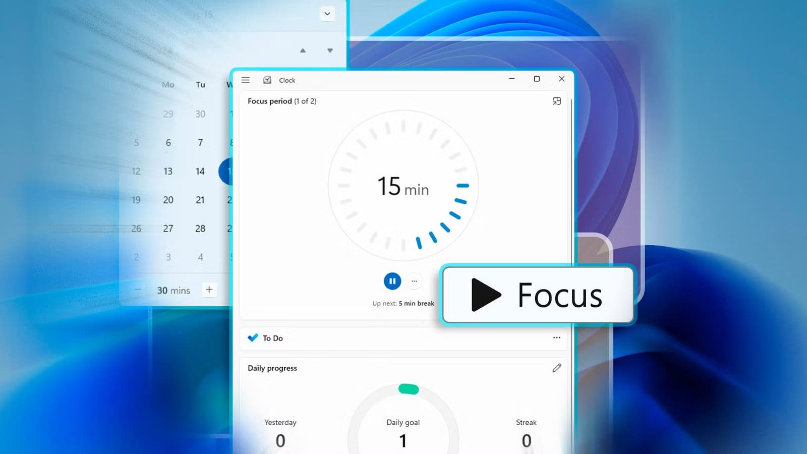windows-11-with-the-clock-app-in-focus-session-mode طريقة فعالة لإيقاف إشعارات ويندوز المزعجة وتحسين التركيز أثناء العمل