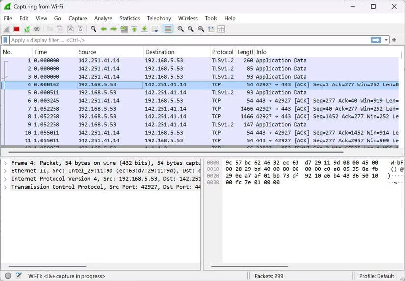 wireshark-capturing-traffic-in-real-time-from-the-wi-fi-adapter أفضل ثلاثة برامج مفتوحة المصدر لإدارة شبكات ويندوز بكفاءة