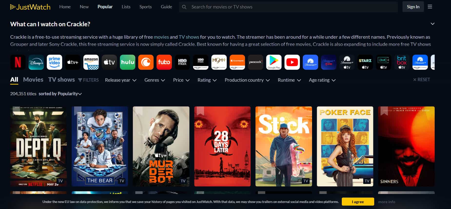 crackle أفضل 20+ بديل لـ YesMovies 2026