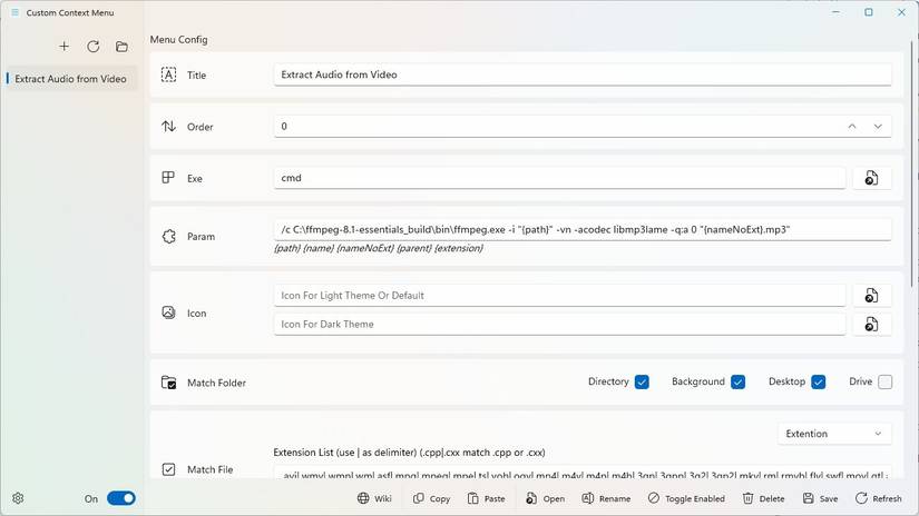 custom-context-menu-ffmpeg-cmd تطبيق مجاني يمنحك تحكماً كاملاً بقائمة النقر الأيمن في Windows