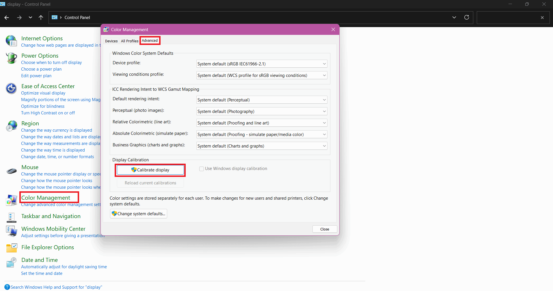 select-calibrate-display-or-how-to-fix-blue-or-red كيف تصلح اصفرار شاشة الكمبيوتر
