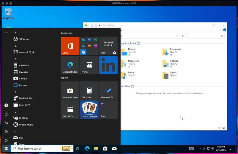 windows-10-desktop-in-a-qemu-window شغل Windows على Linux في 10 دقائق باستخدام أمرين