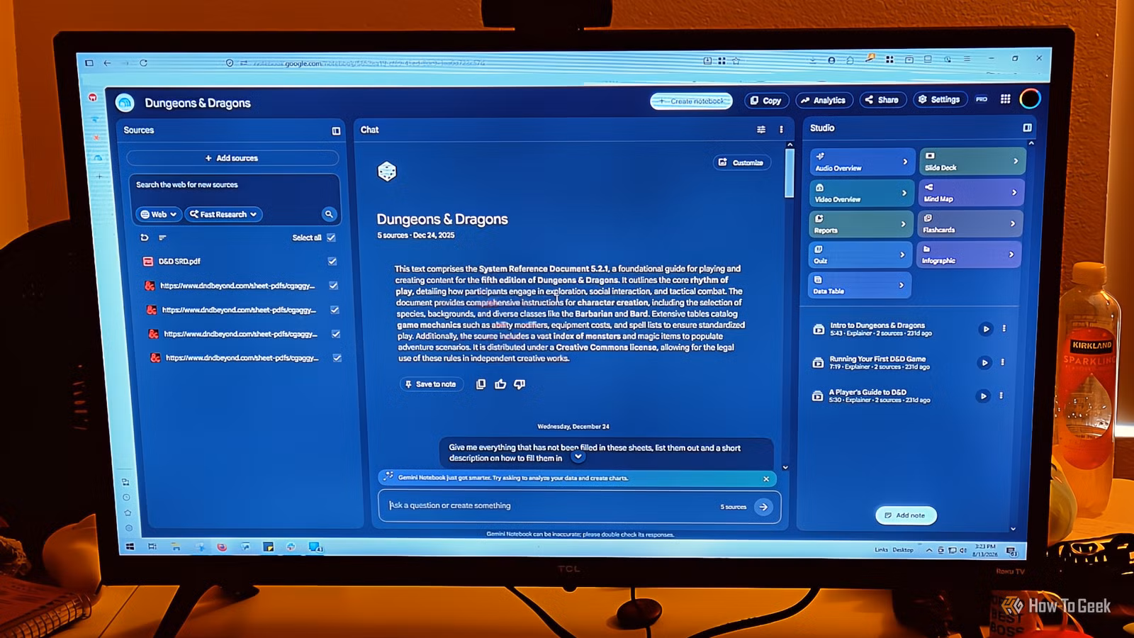 notebooklm-showing-dungeons-and-dragons 4 أدوات ذكاء اصطناعي للطلاب تستحق الاستخدام لتحسين الدراسة والإنتاجية