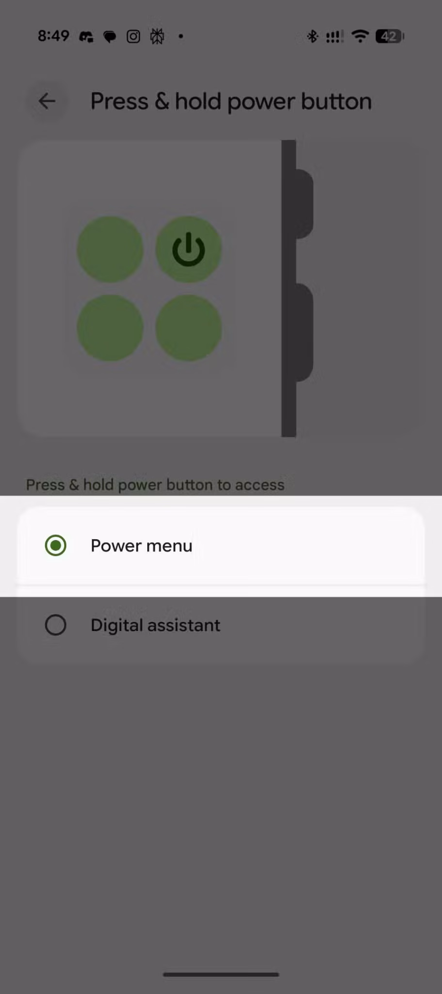 press-and-hold-power-button-settings-with-power-menu-selected-instead-of-digital-assistant-scaled 5 إعدادات أغيّرها فورًا عند شراء هاتف Google Pixel جديد