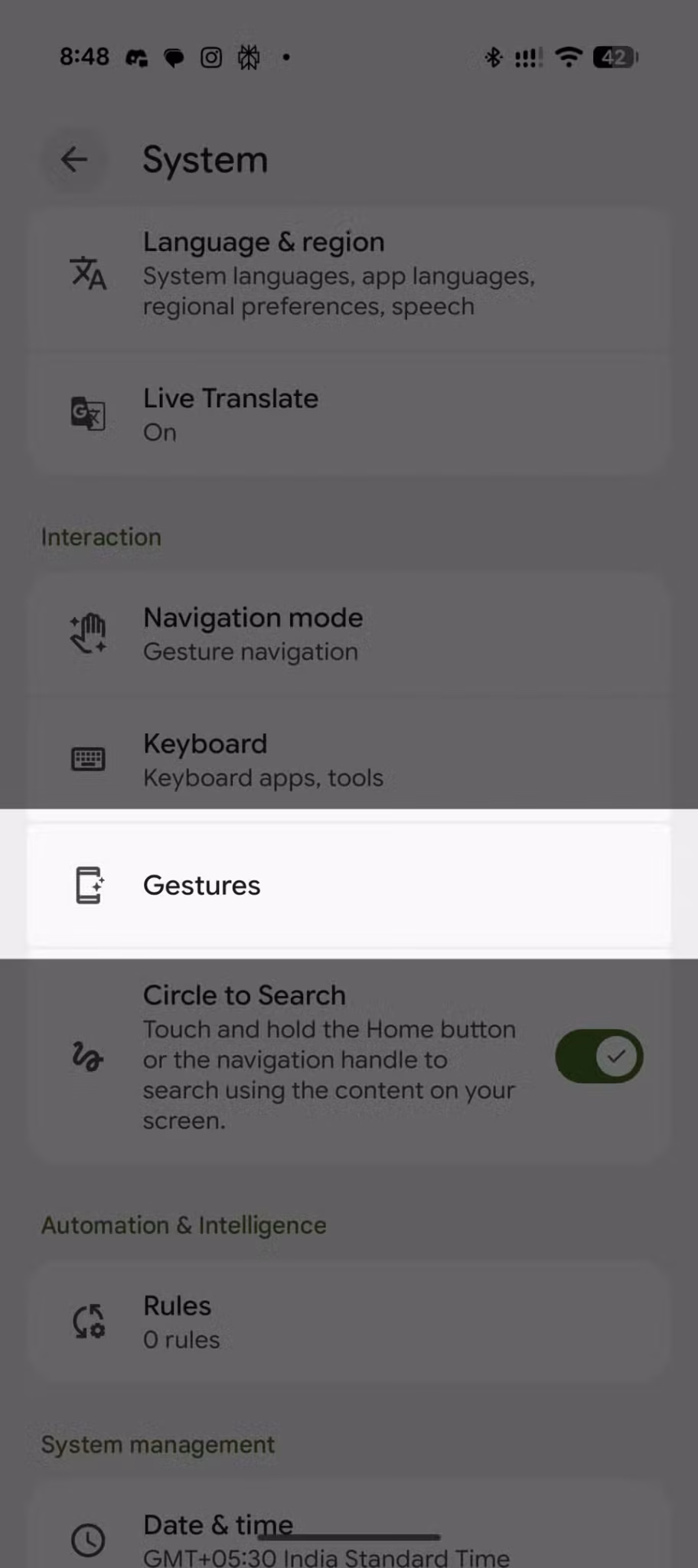 system-settings-page-with-gestures-highlighted-under-the-interaction-section-scaled 5 إعدادات أغيّرها فورًا عند شراء هاتف Google Pixel جديد