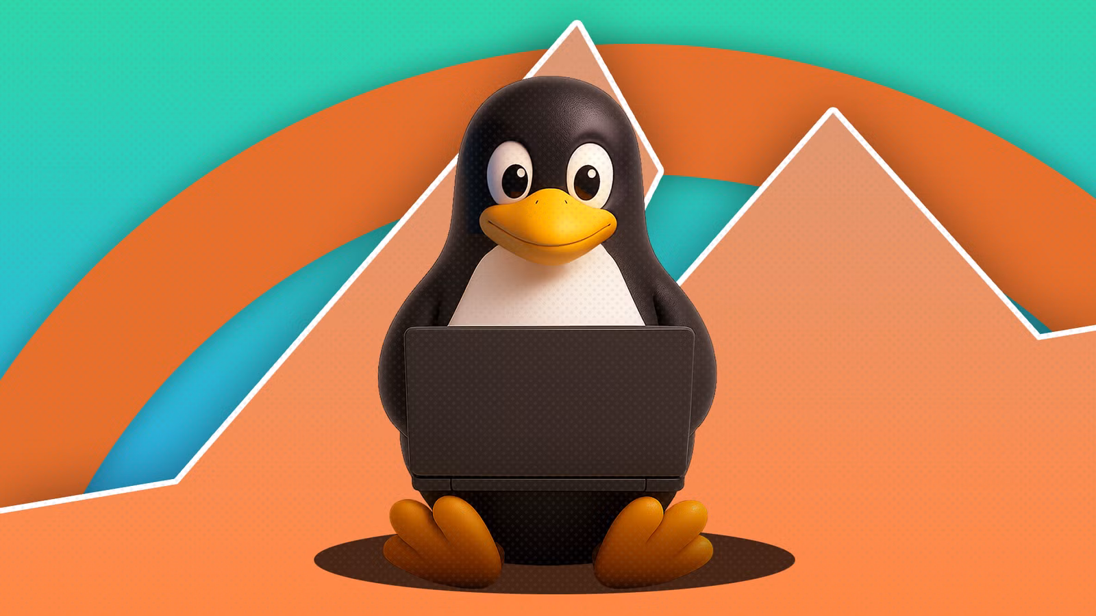 tux-the-linux-mascot-using-a-laptop-in-front-of-cinnamon-desktop-mountains-logo أفضل 5 تطبيقات لينكس للمبتدئين يجب تثبيتها بعد تثبيت النظام
