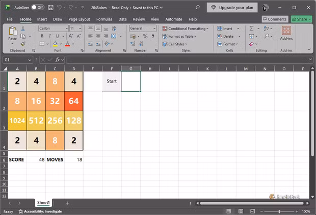 excel-2048-game 3 برامج مفيدة يمكنك إنشاؤها بالكامل داخل Excel دون برمجة معقدة