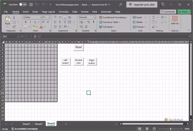 excel-minesweeper-game 3 برامج مفيدة يمكنك إنشاؤها بالكامل داخل Excel دون برمجة معقدة