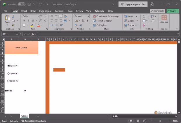 excel-snake-game 3 برامج مفيدة يمكنك إنشاؤها بالكامل داخل Excel دون برمجة معقدة