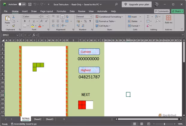excel-tetris-game 3 برامج مفيدة يمكنك إنشاؤها بالكامل داخل Excel دون برمجة معقدة