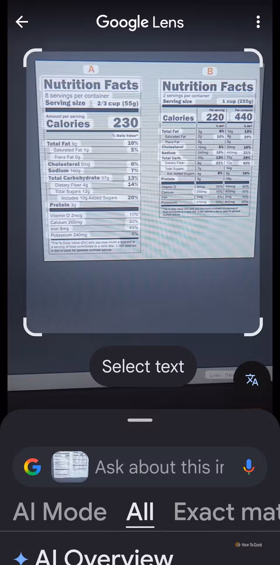 getting-nutritional-informaiton-using-google-lens 6 استخدامات ذكية لـ Google Lens توفر وقتك في مهام يومية