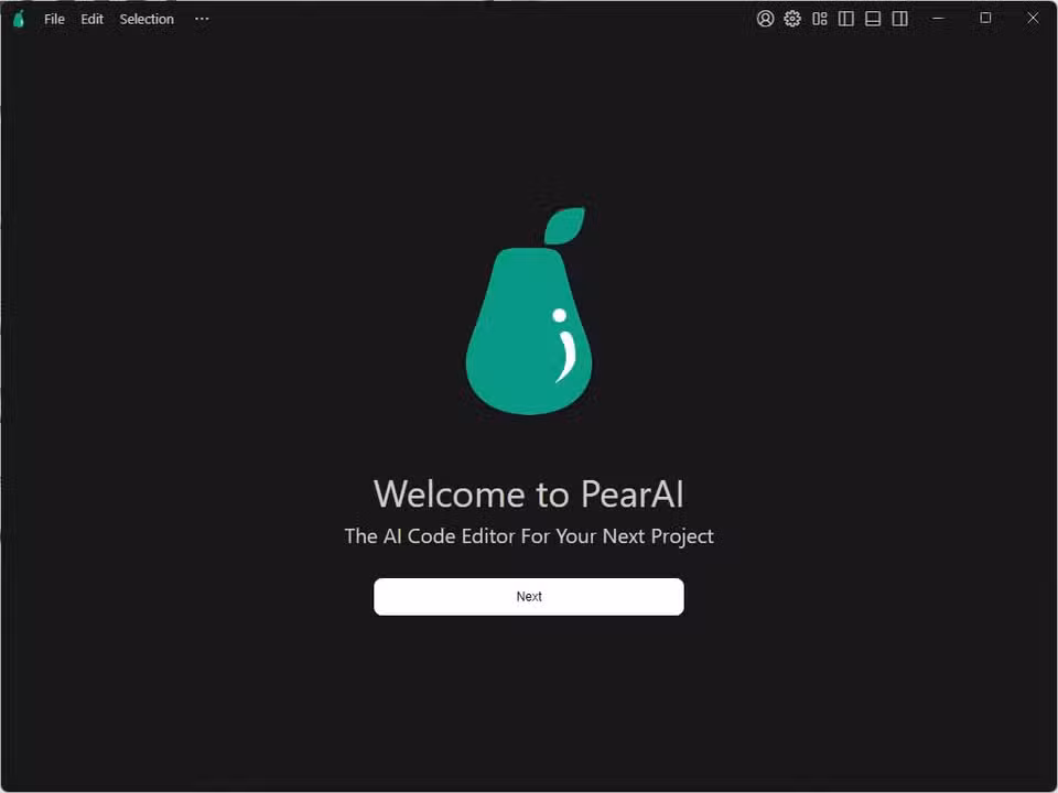pearai-ai-code-editor-welcome-screen-next-button 4 بدائل مفتوحة المصدر لـ VS Code تمنحك حرية أكبر في استخدام المحرر