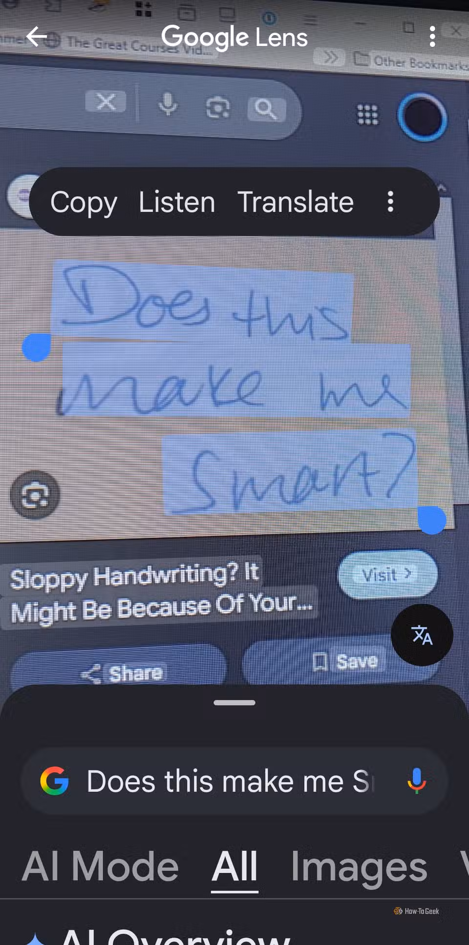 reading-sloppy-handwriting-using-google-lens 6 استخدامات ذكية لـ Google Lens توفر وقتك في مهام يومية