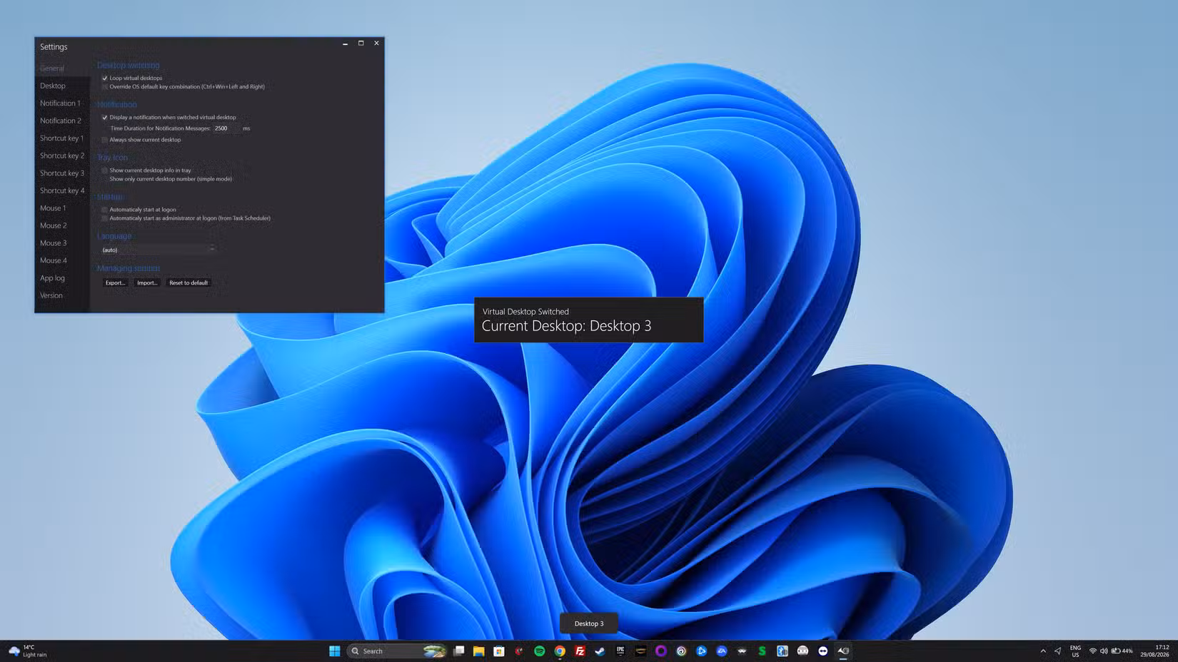 sylphy-settings أفضل 3 أدوات مفتوحة المصدر لسطح المكتب الافتراضي على ويندوز