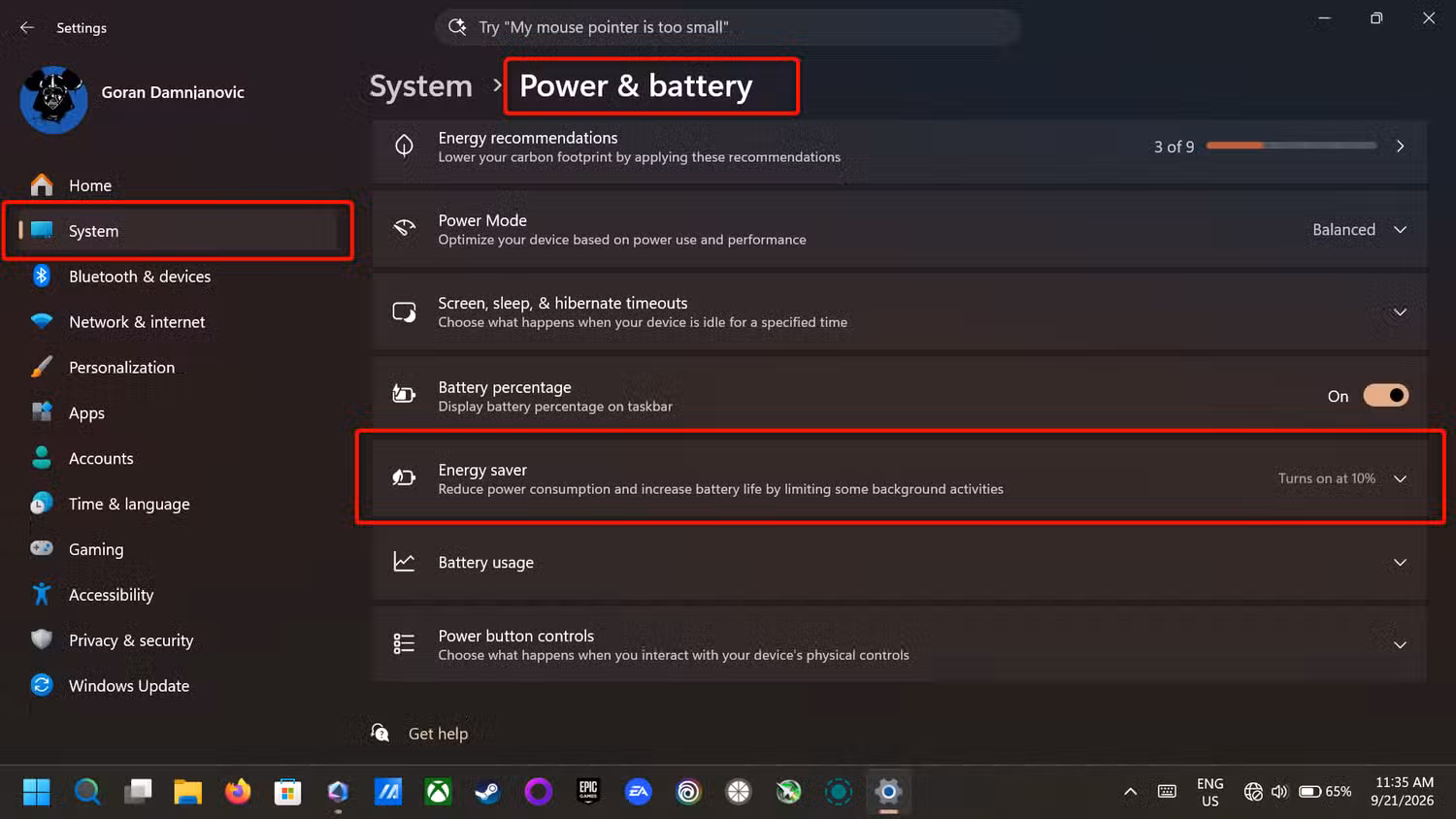 windows-energy-saver-04 إعداد واحد في Windows قد يحد من أداء جهازك وكيفية تغييره بسرعة