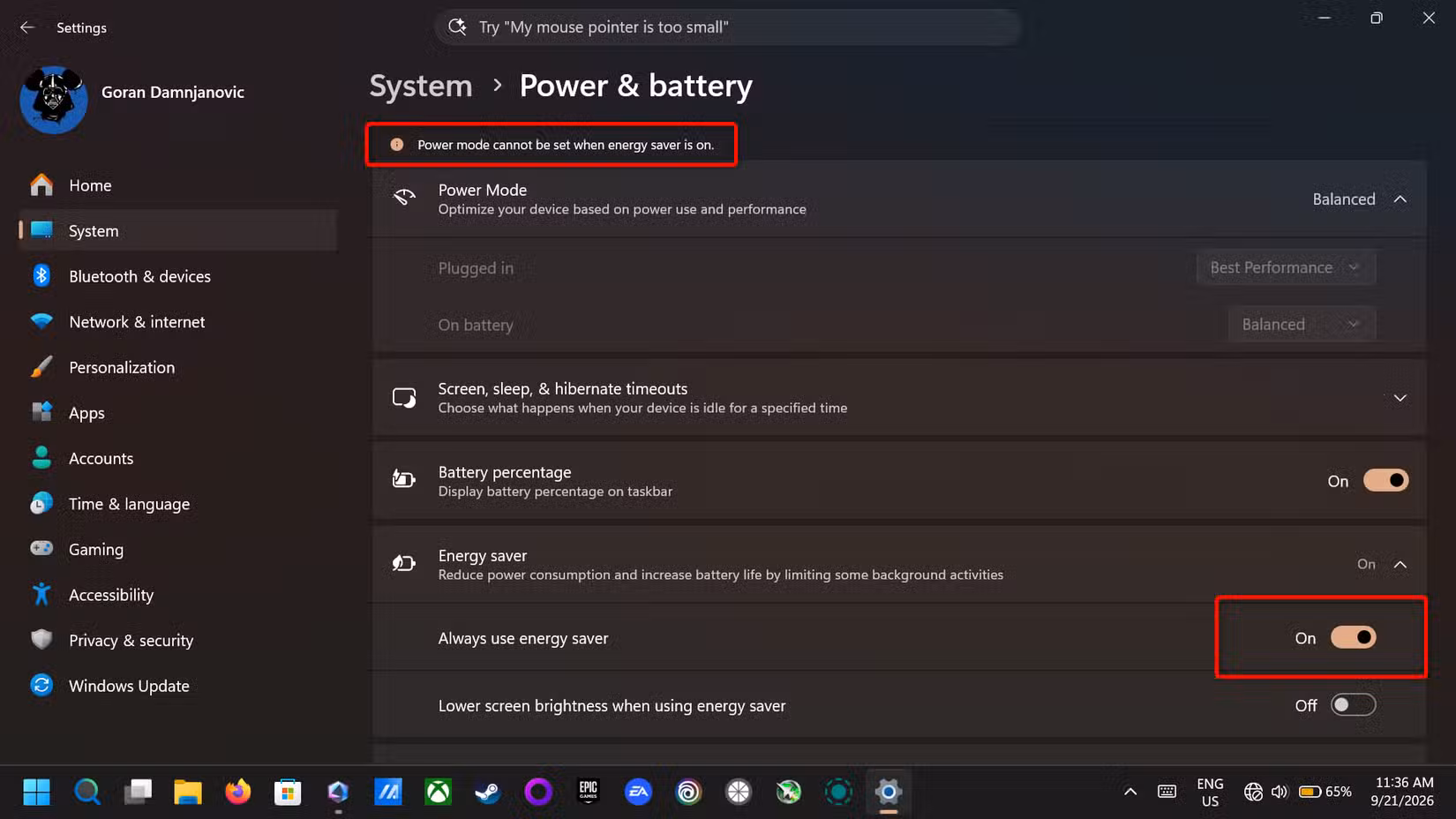 windows-energy-saver-06 إعداد واحد في Windows قد يحد من أداء جهازك وكيفية تغييره بسرعة
