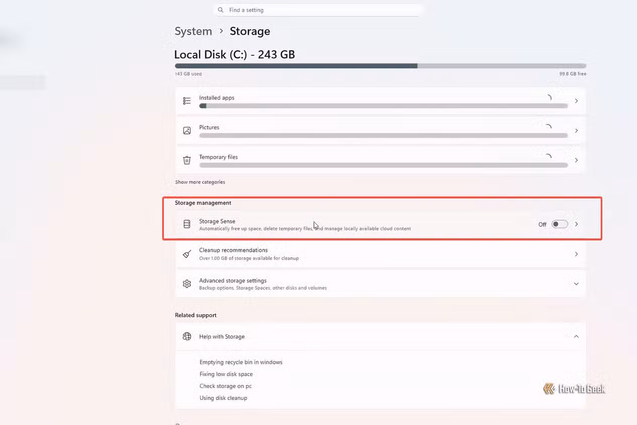 windows-11-storage-settings-storage-sense-1 توقفت عن تنظيف مساحة التخزين في ويندوز 11 يدويًا بعد اكتشاف هذه الأداة المدمجة